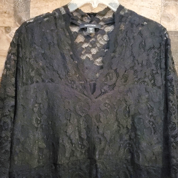 Karen Kane Black Dress Lace Overlay Scallop Hem Cocktail Holiday Party NYE Sz 2X - Picture 4 of 13